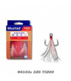 MUSTAD IN-LINE TRIPLE GRIP FEATHERED HOOK ITG76F RED TINSE