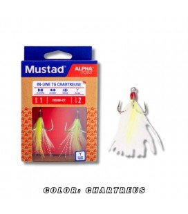 MUSTAD IN-LINE TRIPLE GRIP FEATHERED HOOK ITG76F CHARTREUS